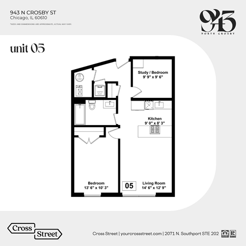 a floor plan for a unit with a bedroom and a bathroom